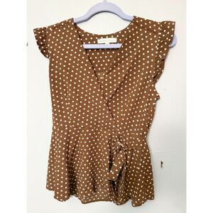 Peplum Top Brown Polka Dot Monteau Los Angeles